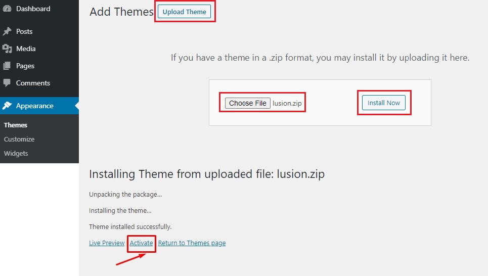 upload theme wp1