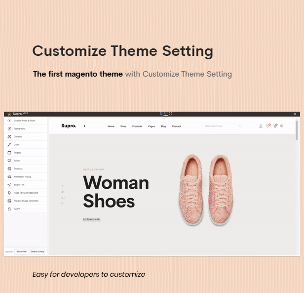 Supro - The first magento 2 customize theme setting